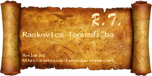 Raskovics Tonuzóba névjegykártya